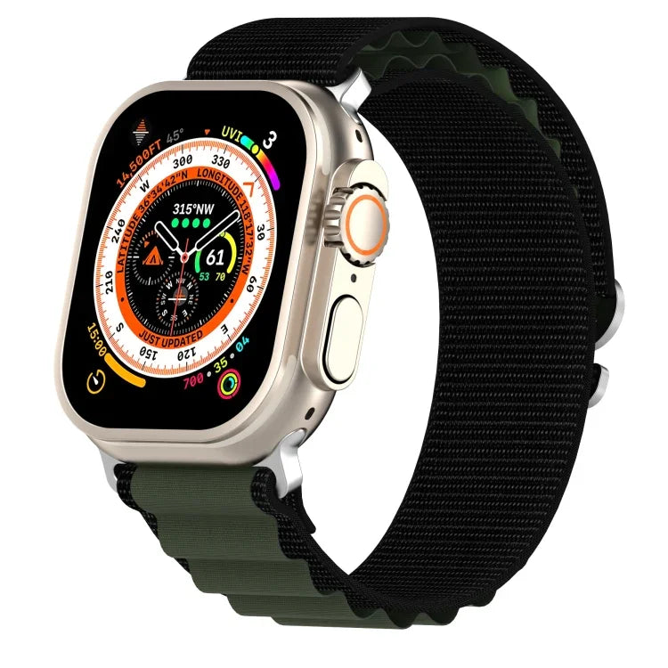 Zweifarbiges Nylon-Uhrenarmband, passend für Apple Watch Ultra (49 mm), Apple Watch Series 8 &amp; 7 (45 mm), SE 2 &amp; 6, SE, 5 &amp; 4 (44 mm) und Apple Watch Series 8 &amp; 7 (41 mm), SE 2 &amp; 6, SE, 5 &amp; 4 (40 mm).