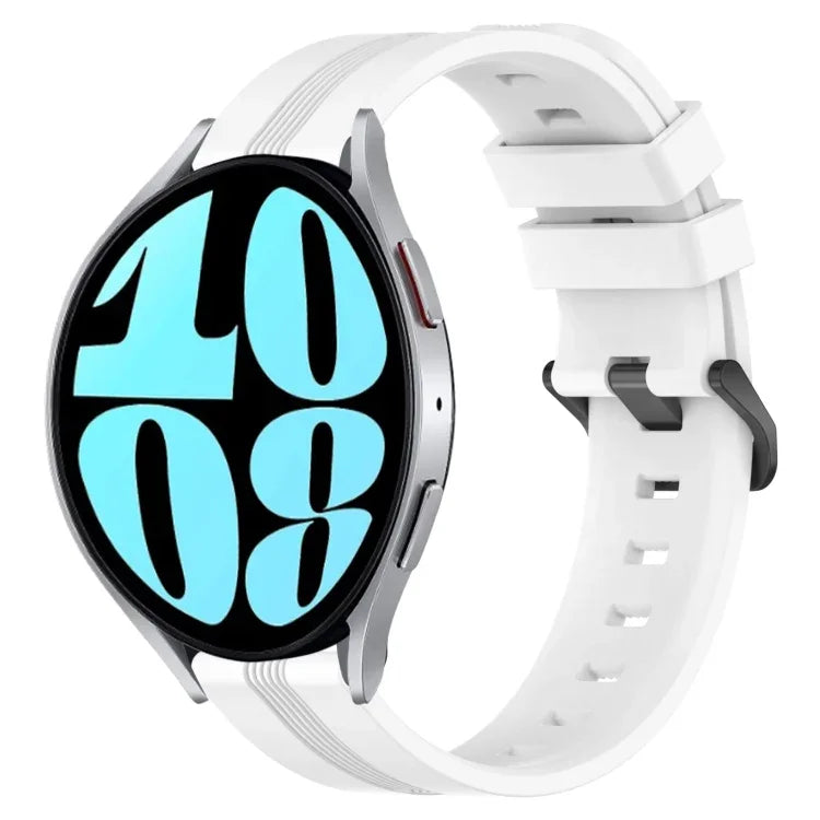 20 mm breites, konkaves, gestreiftes Silikon-Uhrenarmband, passend für Samsung Galaxy Watch 6 (40 mm) und Samsung Galaxy Watch 6 Classic (43 mm).