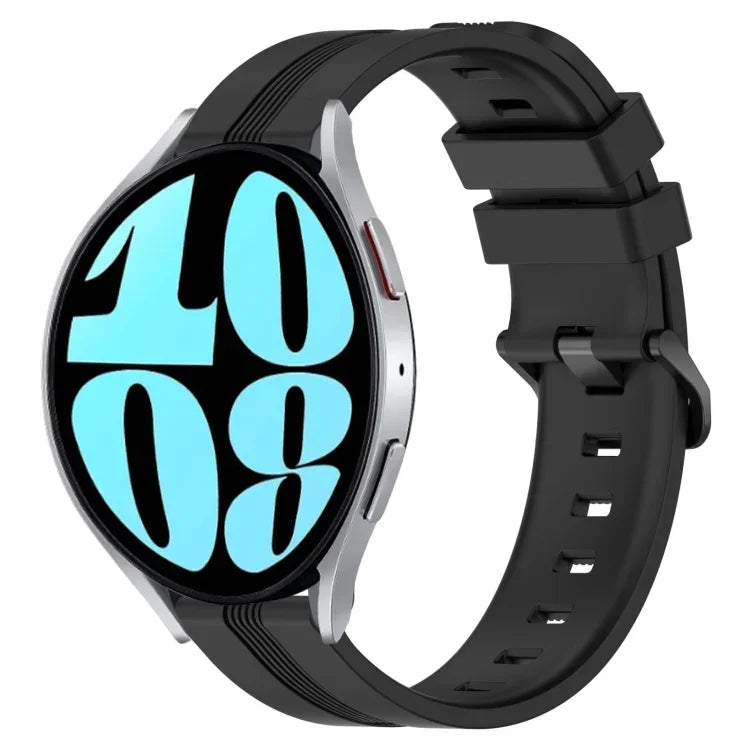 20 mm breites, konkaves, gestreiftes Silikon-Uhrenarmband, passend für Samsung Galaxy Watch 6 (40 mm) und Samsung Galaxy Watch 6 Classic (43 mm).