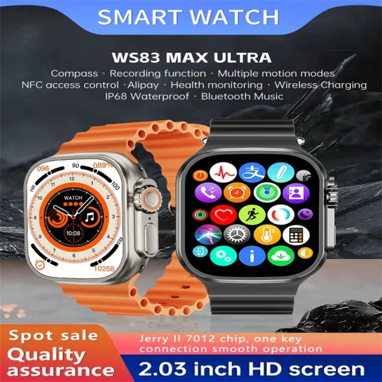 WS83 MAX ULTRA Smartwatch mit 2,03 Zoll Farbbildschirm, unterstützt Herzfrequenz- und Blutdruckmessung