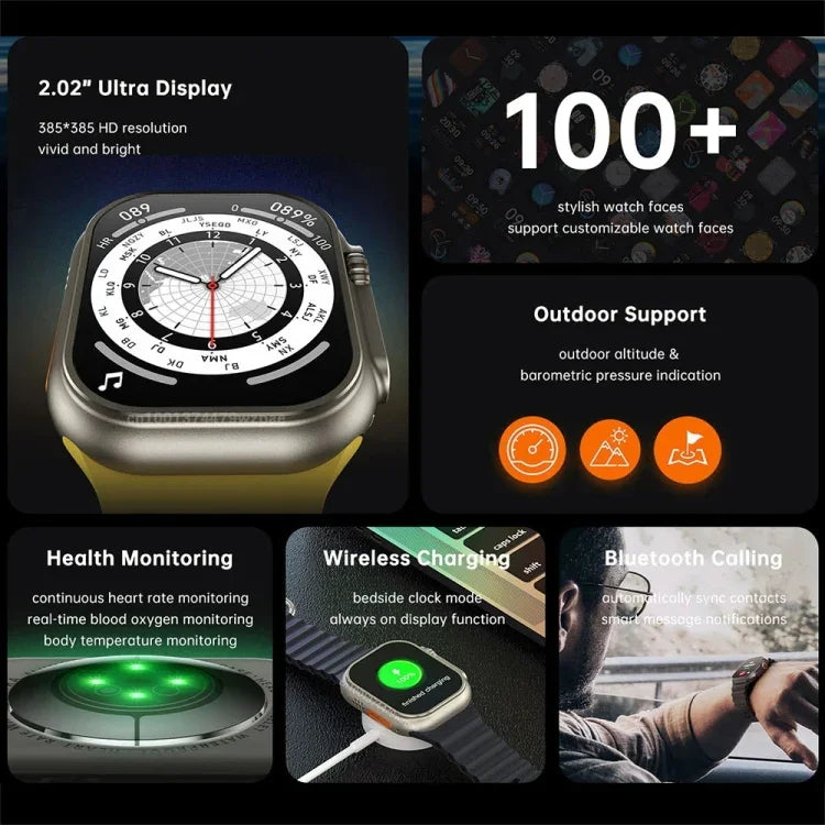 W800 Ultra Smartwatch mit 2,02-Zoll-Farbbildschirm, unterstützt Herzfrequenz- und Blutdruckmessung