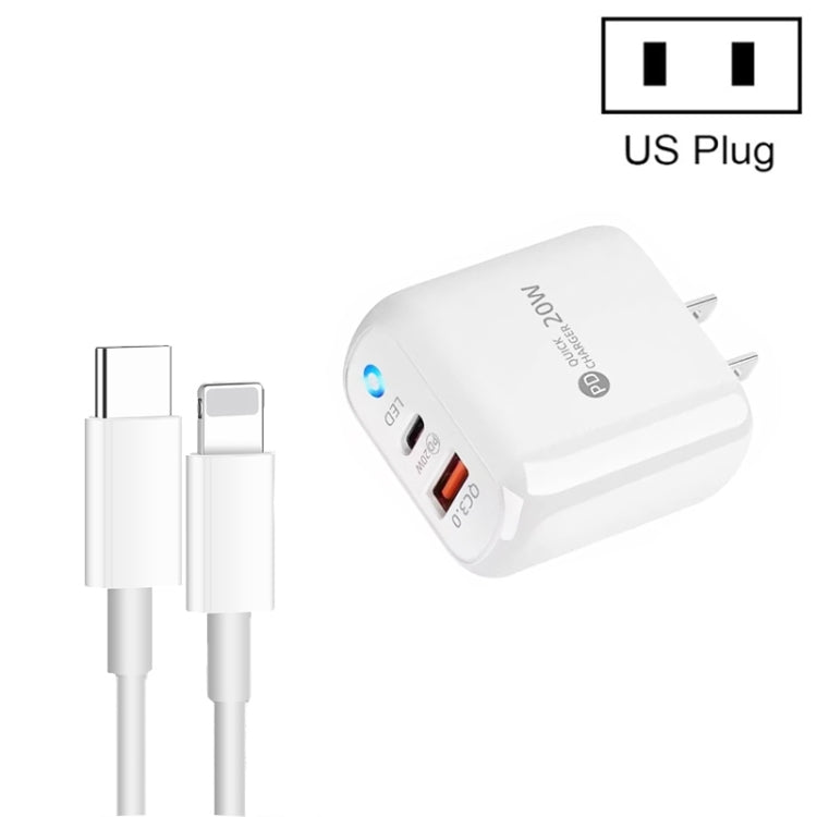 PD04 Typ-C + USB Handy-Ladegerät mit Typ-C zu 8 Pin Kabel, US Stecker, US Stecker + Typ-C zu 8 Pin Kabel