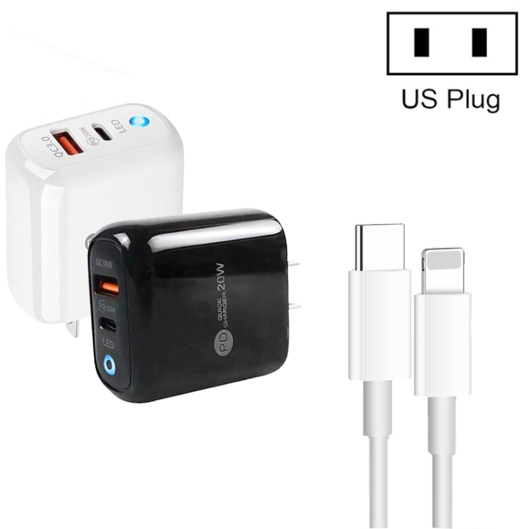 PD04 Typ-C + USB Handy-Ladegerät mit Typ-C zu 8 Pin Kabel, US Stecker, US Stecker + Typ-C zu 8 Pin Kabel