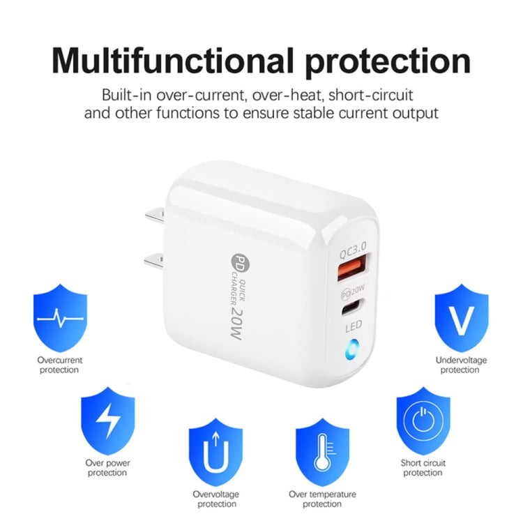 PD04 Typ-C + USB Handy-Ladegerät mit Typ-C zu 8 Pin Kabel, US Stecker, US Stecker + Typ-C zu 8 Pin Kabel