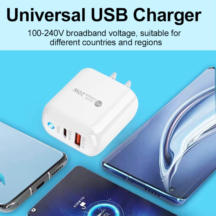 PD04 Typ-C + USB Handy-Ladegerät mit Typ-C zu 8 Pin Kabel, US Stecker, US Stecker + Typ-C zu 8 Pin Kabel
