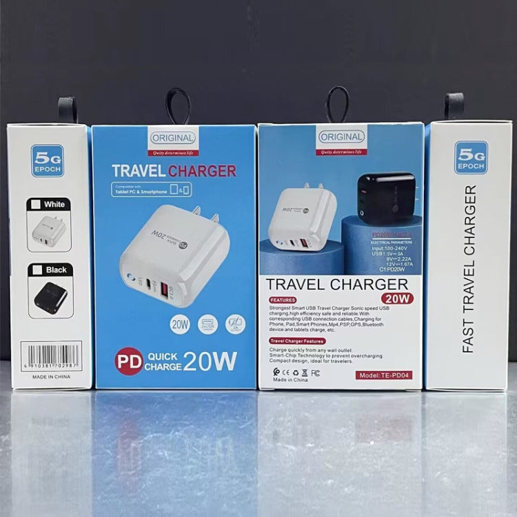 PD04 Typ-C + USB Handy-Ladegerät mit Typ-C zu 8 Pin Kabel, US Stecker, US Stecker + Typ-C zu 8 Pin Kabel