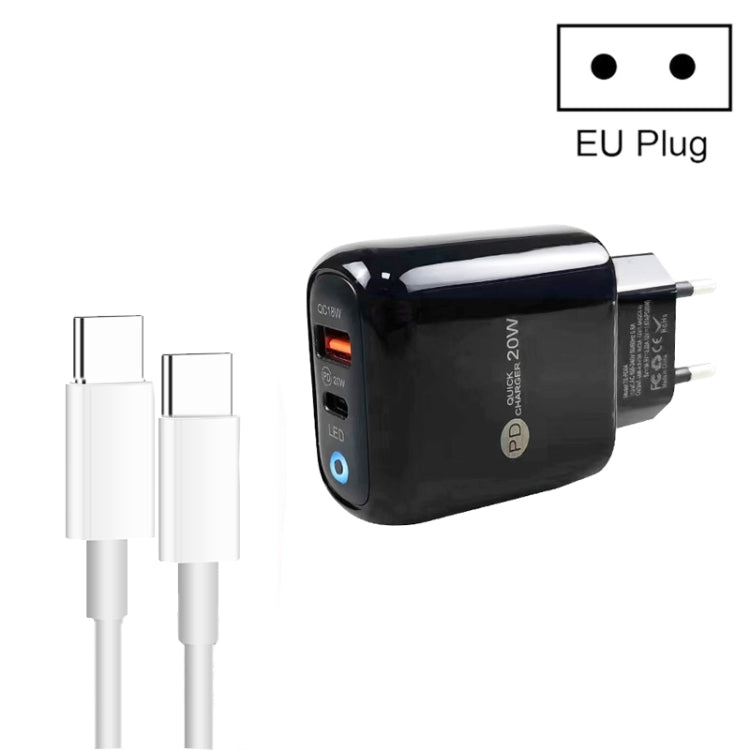 PD04 Typ-C + USB Ladegerät für Mobiltelefone mit Typ-C zu Typ-C Kabel, EU-Stecker, EU-Stecker + Typ-C zu Typ-C Kabel