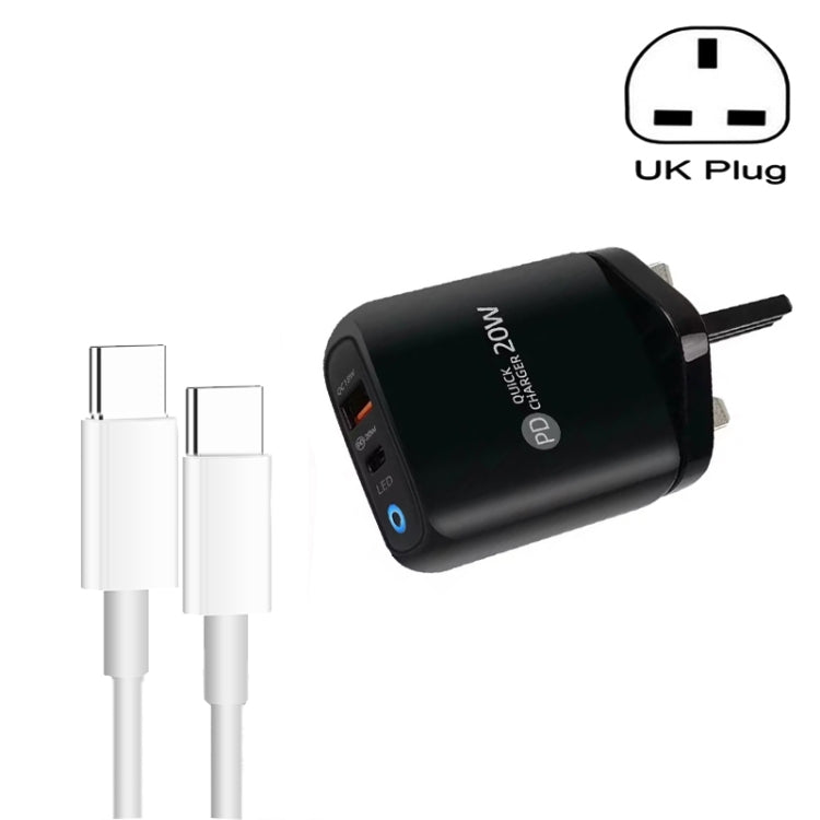 PD04 Typ-C + USB Ladegerät für Mobiltelefone mit Typ-C zu Typ-C Kabel, UK-Stecker, UK-Stecker + Typ-C zu Typ-C Kabel