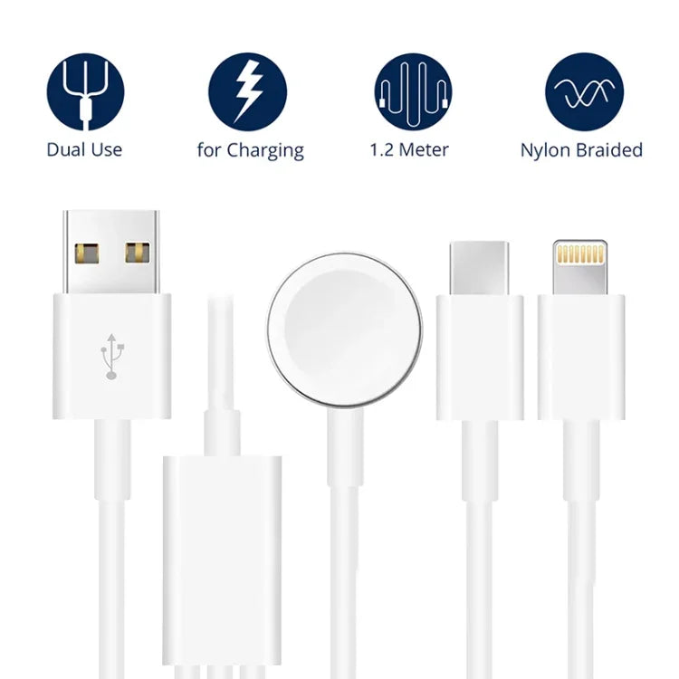 3-in-1-USB-Magnetladekabel (1,2 m) für Apple Watch Series, iPhone und iPhone mit USB-C-Anschluss, DS-XB017