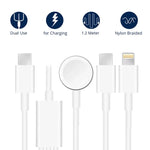 Für Apple Watch Series &amp; iPhone mit Dual-Typ-C-Anschluss, 3-in-1-USB-Magnetladekabel, 1,2 m (4 Fuß), DS-XB020