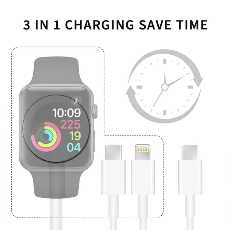 Für Apple Watch Series &amp; iPhone mit Dual-Typ-C-Anschluss, 3-in-1-USB-Magnetladekabel, 1,2 m (4 Fuß), DS-XB020