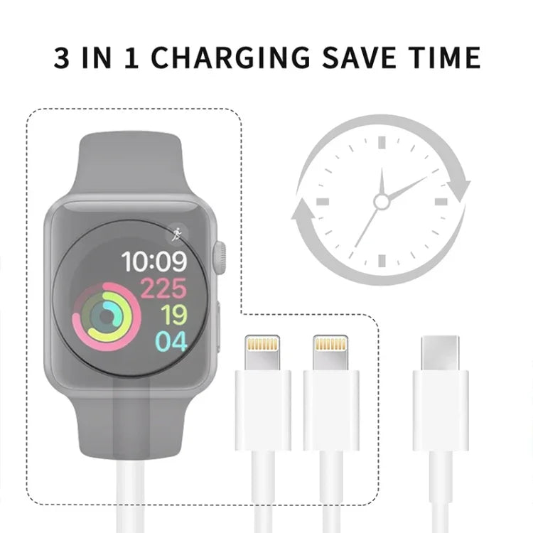 3-in-1-Magnetladekabel Typ-C, 1,2 m (4 Fuß), für Apple Watch Series und iPhone, DS-XB019