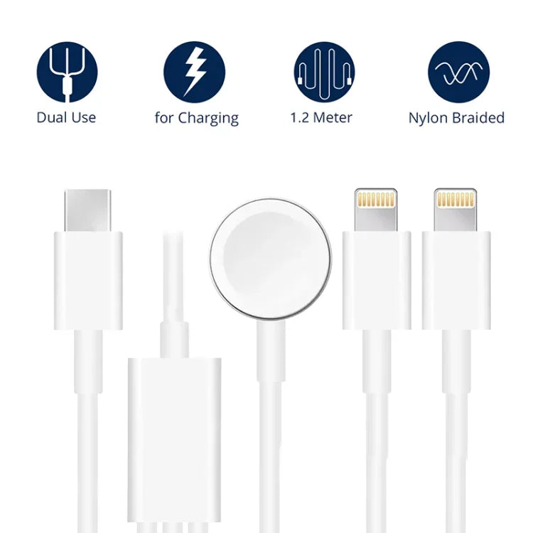 3-in-1-Magnetladekabel Typ-C, 1,2 m (4 Fuß), für Apple Watch Series und iPhone, DS-XB019