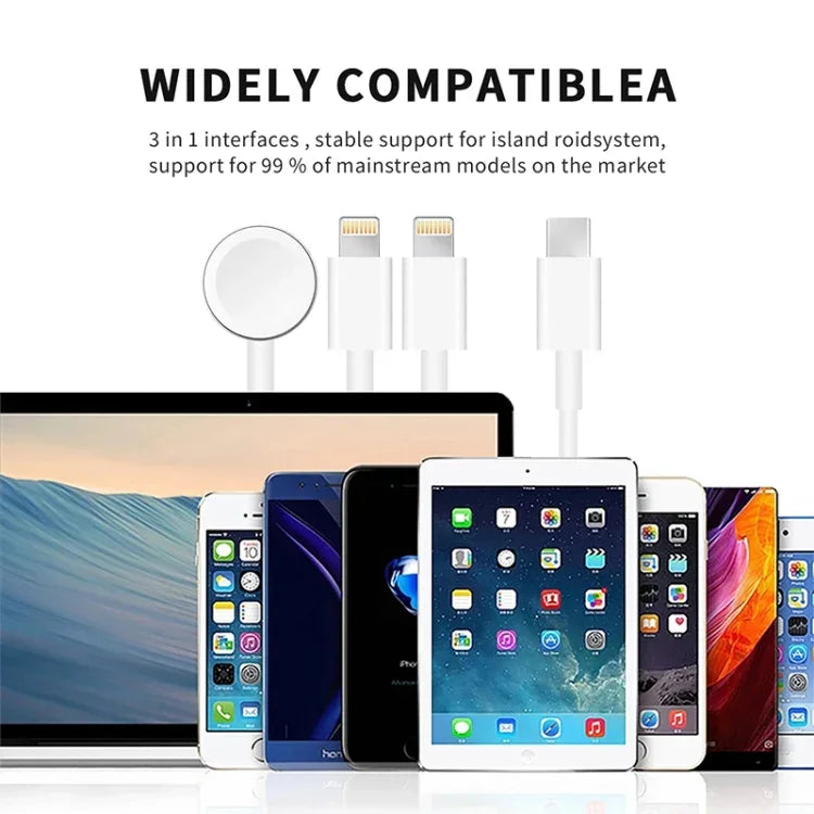 3-in-1-Magnetladekabel Typ-C, 1,2 m (4 Fuß), für Apple Watch Series und iPhone, DS-XB019