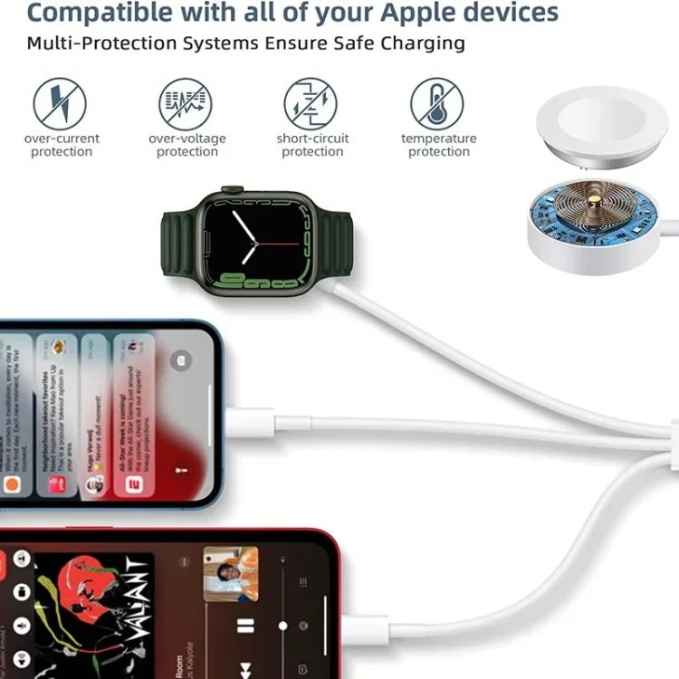 3-in-1-Magnetladekabel Typ-C, 1,2 m (4 Fuß), für Apple Watch Series und iPhone, DS-XB019