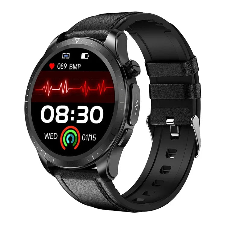 E420 Smartwatch mit 1,39-Zoll-Farbdisplay, Lederarmband, unterstützt Herzfrequenz- und Blutdruckmessung
