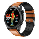 E420 Smartwatch mit 1,39-Zoll-Farbdisplay, Lederarmband, unterstützt Herzfrequenz- und Blutdruckmessung
