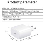 M135 45W USB-C / Typ-C Port Schnellladegerät mit 5A Typ-C zu Typ-C Kabel, EU Stecker, EU Stecker + Typ-C Kabel