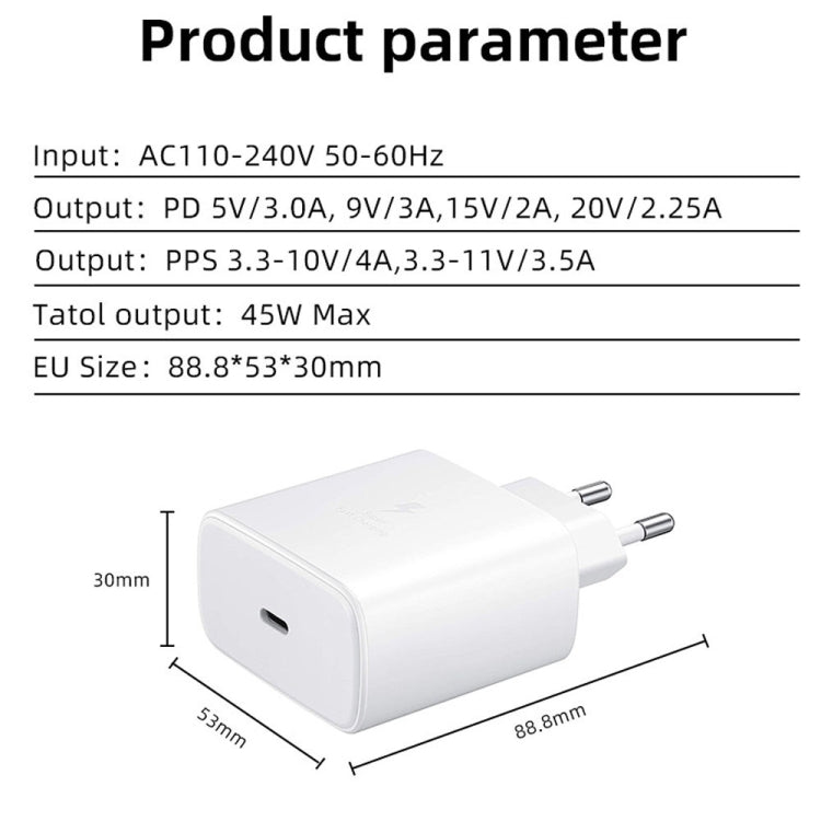 M135 45W USB-C / Typ-C Port Schnellladegerät mit 5A Typ-C zu Typ-C Kabel, EU Stecker, EU Stecker + Typ-C Kabel