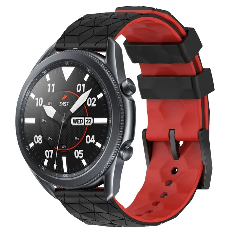 22 mm breites Silikonarmband mit Fußballmuster in zwei Farben, passend für Samsung Galaxy Watch3 (45 mm), Samsung Galaxy Watch (46 mm), Samsung Gear S3 Classic und Samsung Gear S3 Frontier.