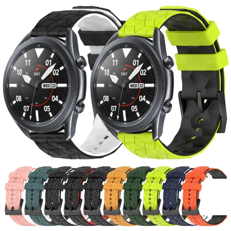 22 mm breites Silikonarmband mit Fußballmuster in zwei Farben, passend für Samsung Galaxy Watch3 (45 mm), Samsung Galaxy Watch (46 mm), Samsung Gear S3 Classic und Samsung Gear S3 Frontier.
