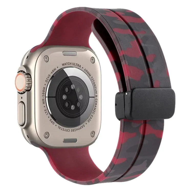 Magnetic Clasp Camouflage Silicone Watch Band, For Apple Watch Ultra 49mm, For Apple Watch Series 8&7 45mm, For Apple Watch Series 8&7 41mm