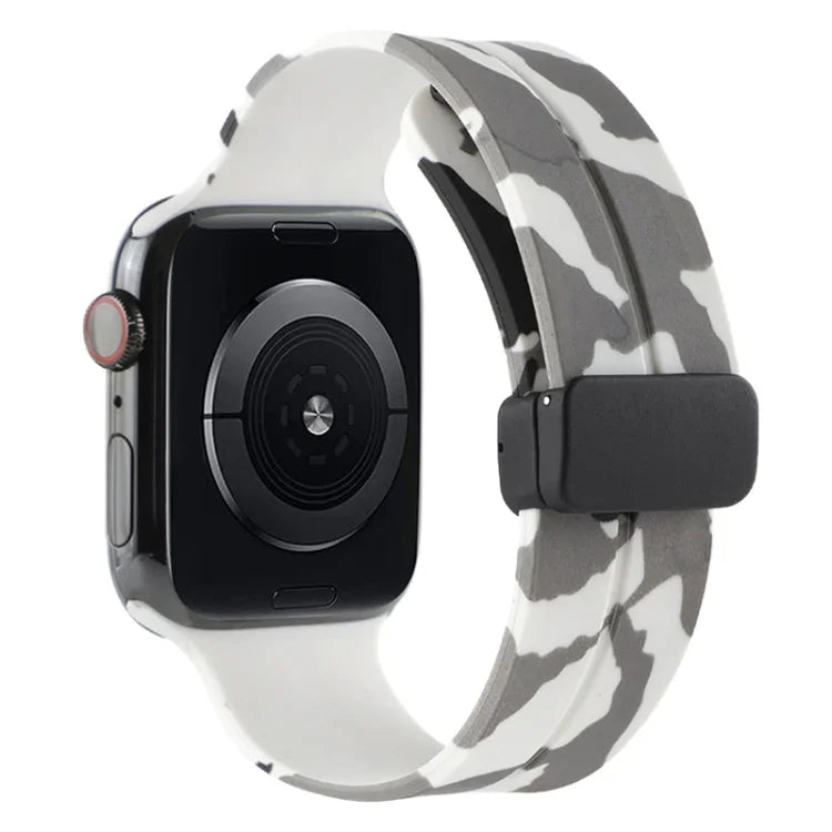 Magnetic Clasp Camouflage Silicone Watch Band, For Apple Watch Ultra 49mm, For Apple Watch Series 8&7 45mm, For Apple Watch Series 8&7 41mm