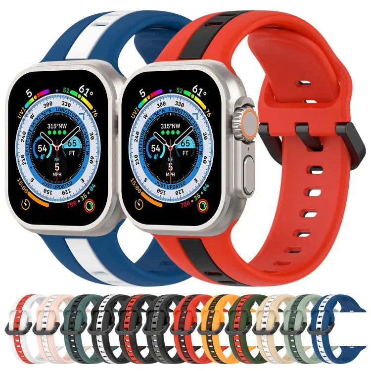 Zweifarbiges Silikon-Uhrenarmband mit Schlaufenverschluss, für Apple Watch Ultra 49 mm, Apple Watch Series 8 &amp; 7 45 mm und Apple Watch Series 8 &amp; 7 41 mm