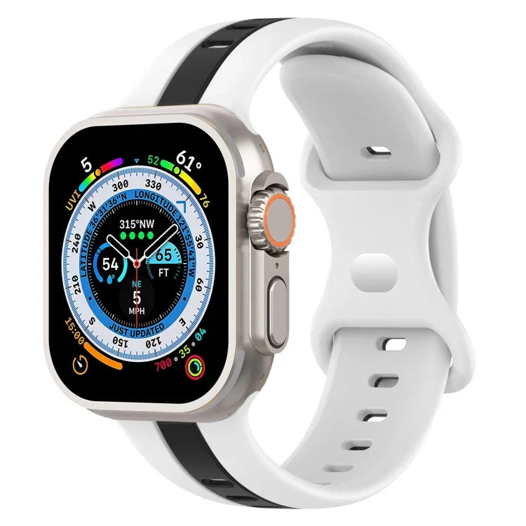 Zweifarbiges Silikonarmband mit Schmetterlingsverschluss, passend für Apple Watch Ultra (49 mm), Apple Watch Series 8 &amp; 7 (45 mm) und Apple Watch Series 8 &amp; 7 (41 mm).