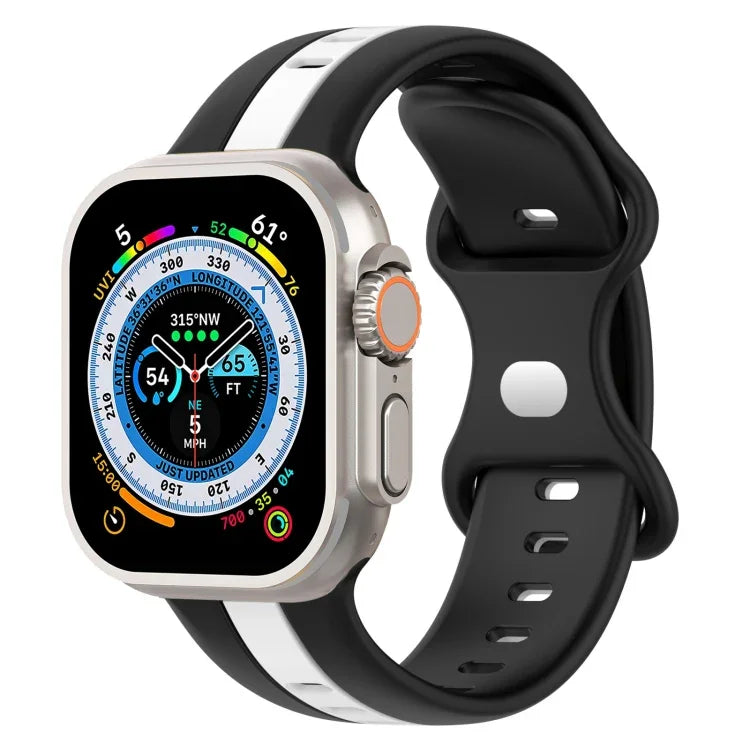 Zweifarbiges Silikonarmband mit Schmetterlingsverschluss, passend für Apple Watch Ultra (49 mm), Apple Watch Series 8 &amp; 7 (45 mm) und Apple Watch Series 8 &amp; 7 (41 mm).