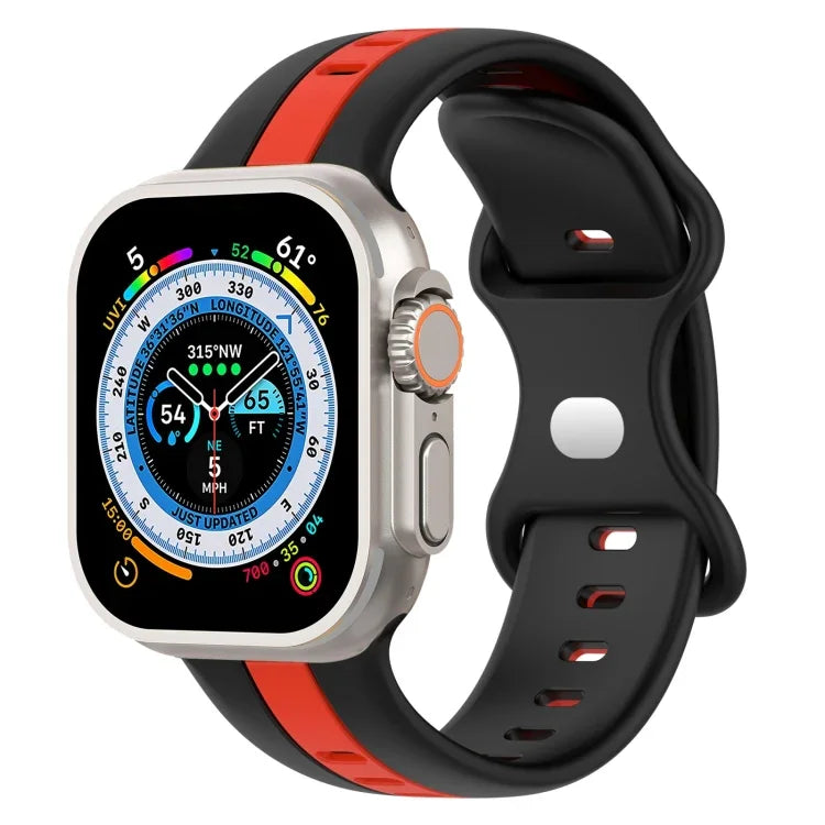 Zweifarbiges Silikonarmband mit Schmetterlingsverschluss, passend für Apple Watch Ultra (49 mm), Apple Watch Series 8 &amp; 7 (45 mm) und Apple Watch Series 8 &amp; 7 (41 mm).