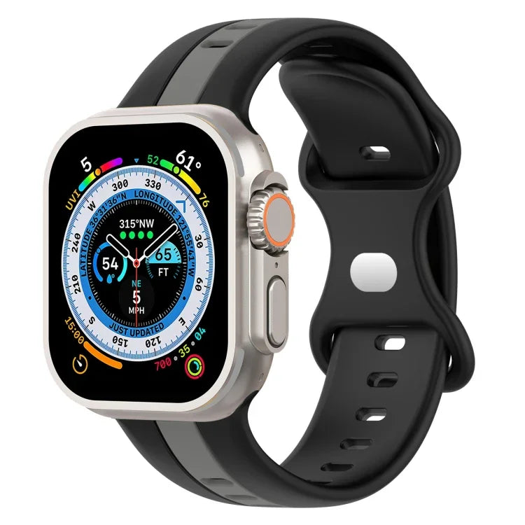 Zweifarbiges Silikonarmband mit Schmetterlingsverschluss, passend für Apple Watch Ultra (49 mm), Apple Watch Series 8 &amp; 7 (45 mm) und Apple Watch Series 8 &amp; 7 (41 mm).