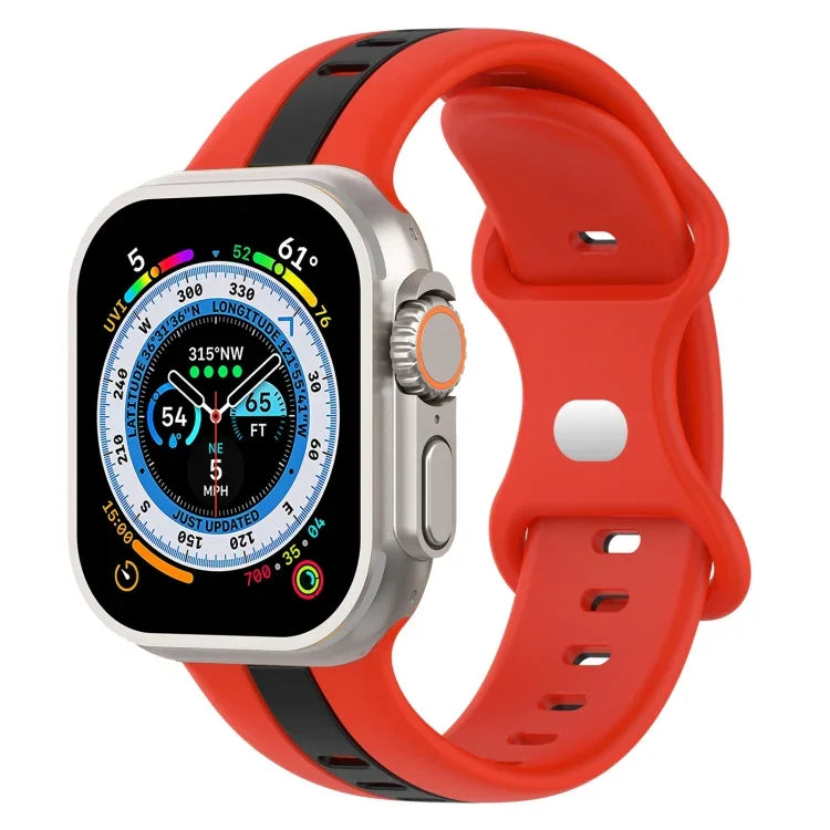 Zweifarbiges Silikonarmband mit Schmetterlingsverschluss, passend für Apple Watch Ultra (49 mm), Apple Watch Series 8 &amp; 7 (45 mm) und Apple Watch Series 8 &amp; 7 (41 mm).