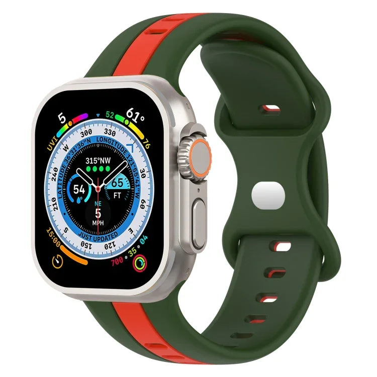 Zweifarbiges Silikonarmband mit Schmetterlingsverschluss, passend für Apple Watch Ultra (49 mm), Apple Watch Series 8 &amp; 7 (45 mm) und Apple Watch Series 8 &amp; 7 (41 mm).