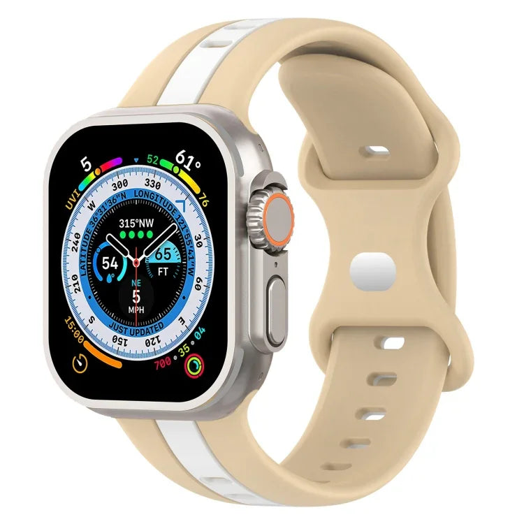 Zweifarbiges Silikonarmband mit Schmetterlingsverschluss, passend für Apple Watch Ultra (49 mm), Apple Watch Series 8 &amp; 7 (45 mm) und Apple Watch Series 8 &amp; 7 (41 mm).