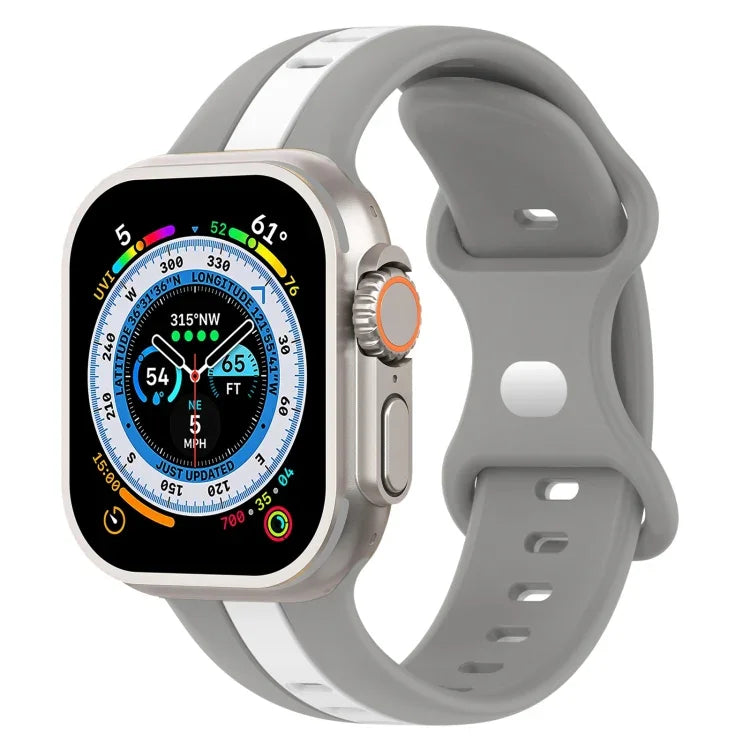 Zweifarbiges Silikonarmband mit Schmetterlingsverschluss, passend für Apple Watch Ultra (49 mm), Apple Watch Series 8 &amp; 7 (45 mm) und Apple Watch Series 8 &amp; 7 (41 mm).