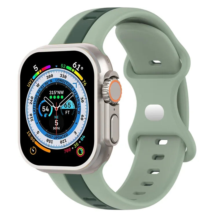 Zweifarbiges Silikonarmband mit Schmetterlingsverschluss, passend für Apple Watch Ultra (49 mm), Apple Watch Series 8 &amp; 7 (45 mm) und Apple Watch Series 8 &amp; 7 (41 mm).