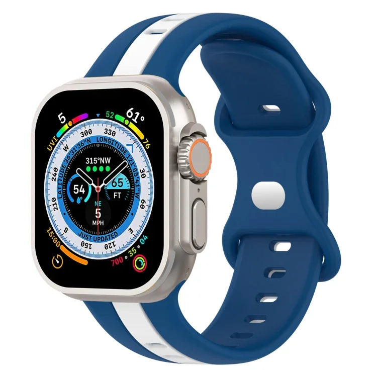 Zweifarbiges Silikonarmband mit Schmetterlingsverschluss, passend für Apple Watch Ultra (49 mm), Apple Watch Series 8 &amp; 7 (45 mm) und Apple Watch Series 8 &amp; 7 (41 mm).