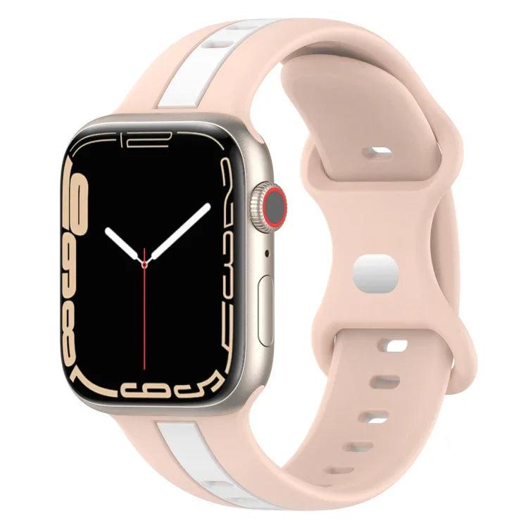 Zweifarbiges Silikonarmband mit Schmetterlingsverschluss, passend für Apple Watch Ultra (49 mm), Apple Watch Series 8 &amp; 7 (45 mm) und Apple Watch Series 8 &amp; 7 (41 mm).