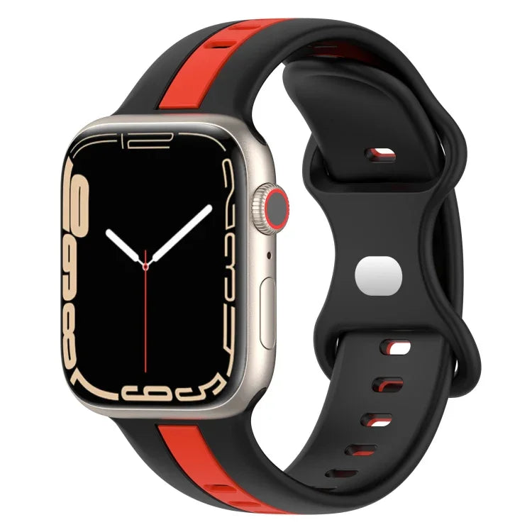 Zweifarbiges Silikonarmband mit Schmetterlingsverschluss, passend für Apple Watch Ultra (49 mm), Apple Watch Series 8 &amp; 7 (45 mm) und Apple Watch Series 8 &amp; 7 (41 mm).