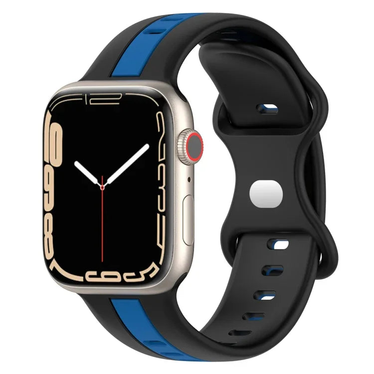 Zweifarbiges Silikonarmband mit Schmetterlingsverschluss, passend für Apple Watch Ultra (49 mm), Apple Watch Series 8 &amp; 7 (45 mm) und Apple Watch Series 8 &amp; 7 (41 mm).