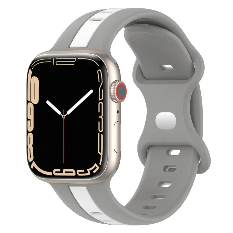 Zweifarbiges Silikonarmband mit Schmetterlingsverschluss, passend für Apple Watch Ultra (49 mm), Apple Watch Series 8 &amp; 7 (45 mm) und Apple Watch Series 8 &amp; 7 (41 mm).