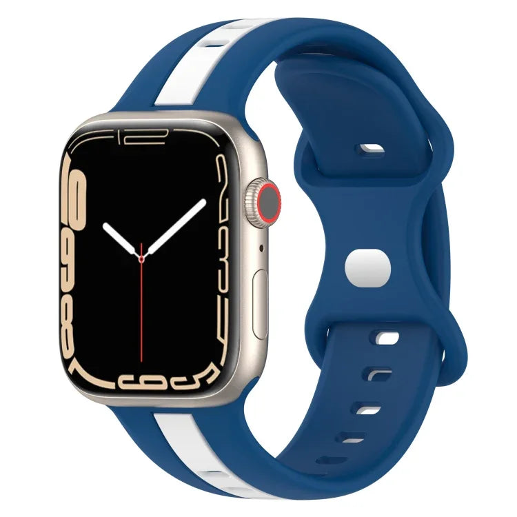 Zweifarbiges Silikonarmband mit Schmetterlingsverschluss, passend für Apple Watch Ultra (49 mm), Apple Watch Series 8 &amp; 7 (45 mm) und Apple Watch Series 8 &amp; 7 (41 mm).