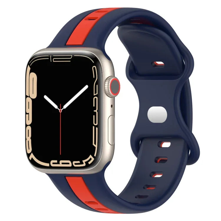 Zweifarbiges Silikonarmband mit Schmetterlingsverschluss, passend für Apple Watch Ultra (49 mm), Apple Watch Series 8 &amp; 7 (45 mm) und Apple Watch Series 8 &amp; 7 (41 mm).