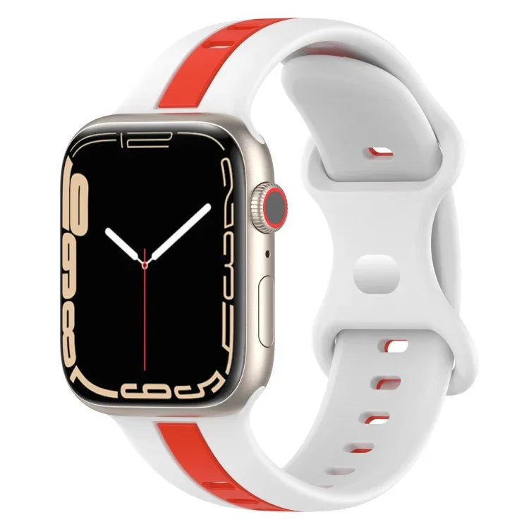 Zweifarbiges Silikonarmband mit Schmetterlingsverschluss, passend für Apple Watch Ultra (49 mm), Apple Watch Series 8 &amp; 7 (45 mm) und Apple Watch Series 8 &amp; 7 (41 mm).