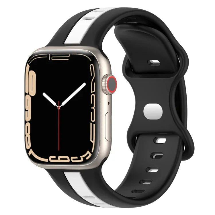 Zweifarbiges Silikonarmband mit Schmetterlingsverschluss, passend für Apple Watch Ultra (49 mm), Apple Watch Series 8 &amp; 7 (45 mm) und Apple Watch Series 8 &amp; 7 (41 mm).