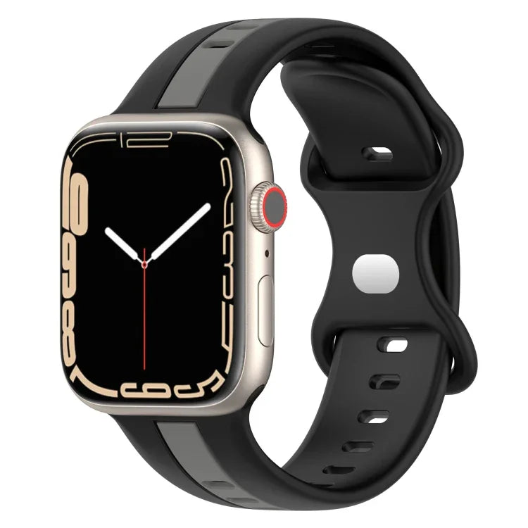 Zweifarbiges Silikonarmband mit Schmetterlingsverschluss, passend für Apple Watch Ultra (49 mm), Apple Watch Series 8 &amp; 7 (45 mm) und Apple Watch Series 8 &amp; 7 (41 mm).