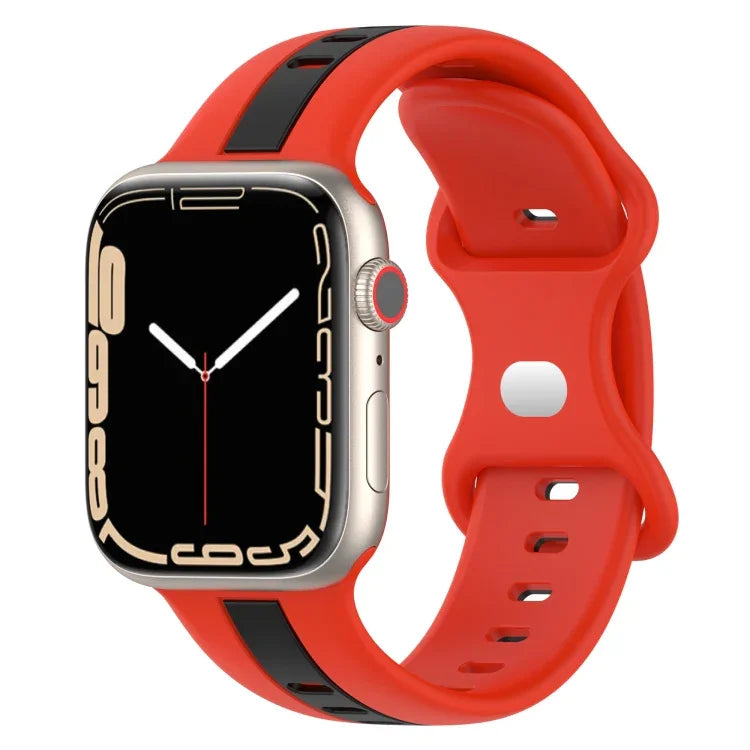 Zweifarbiges Silikonarmband mit Schmetterlingsverschluss, passend für Apple Watch Ultra (49 mm), Apple Watch Series 8 &amp; 7 (45 mm) und Apple Watch Series 8 &amp; 7 (41 mm).