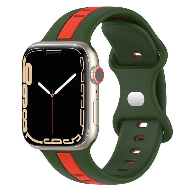 Zweifarbiges Silikonarmband mit Schmetterlingsverschluss, passend für Apple Watch Ultra (49 mm), Apple Watch Series 8 &amp; 7 (45 mm) und Apple Watch Series 8 &amp; 7 (41 mm).