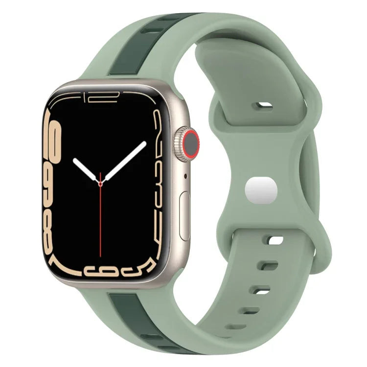 Zweifarbiges Silikonarmband mit Schmetterlingsverschluss, passend für Apple Watch Ultra (49 mm), Apple Watch Series 8 &amp; 7 (45 mm) und Apple Watch Series 8 &amp; 7 (41 mm).